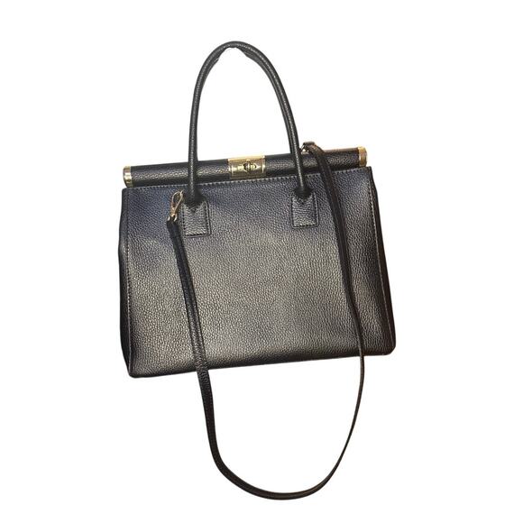 Vintage Italian Black Leather Structured Handbag - Picture 2 of 16